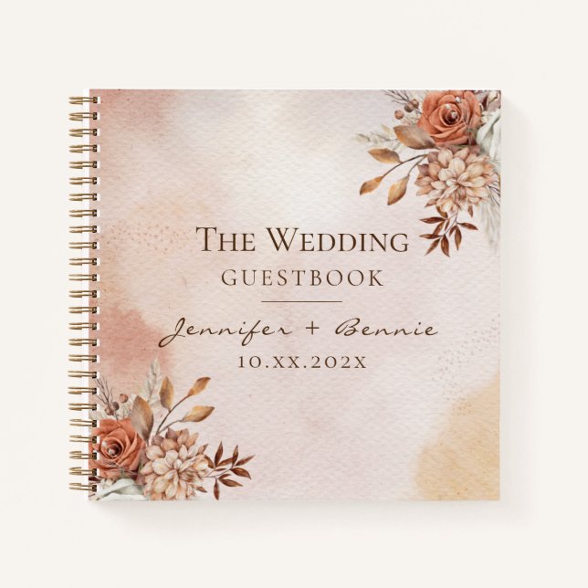 Bohemian Watercolor Floral Flower Fall Wedding Notebook (Front)