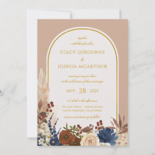 Bohemian Watercolor Floral Pampas Wedding Invitation