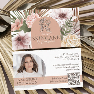 Bohemian Watercolor Floral Skincare Esthetician Business Card