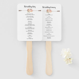 Bohemian Watercolor Flowers Boho Wedding Program Hand Fan
