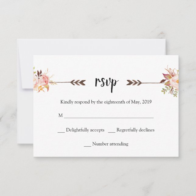 Bohemian Watercolor Flowers Elegant Boho Floral RSVP Card (Front)