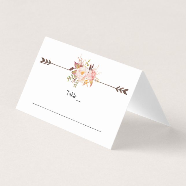 Bohemian Watercolor Flowers Elegant Place Card (Front)