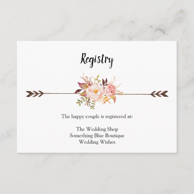 Bohemian Watercolor Flowers Wedding Registry Boho Enclosure Card (Front)