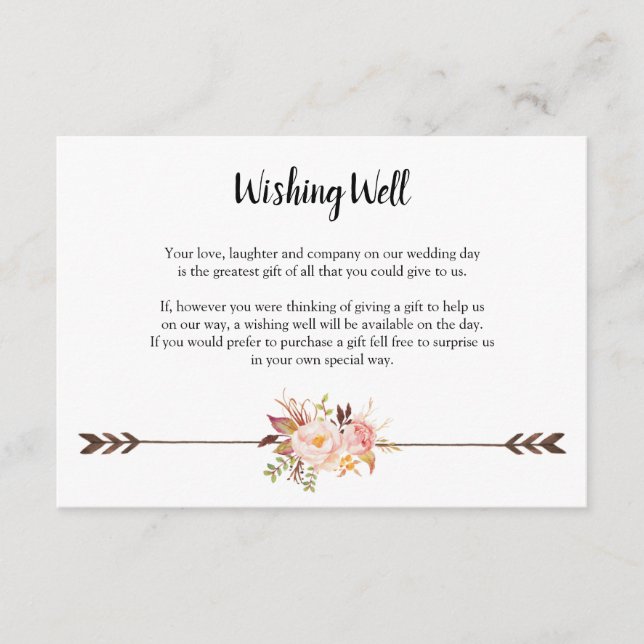 Bohemian Watercolor Flowers Wishing Well Wedding Enclosure Card (Front)