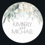 Bohemian Watercolor Greenery Romantic Summer Classic Round Sticker<br><div class="desc">Watercolor greenery wedding stickers</div>