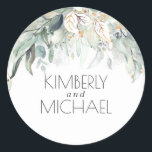 Bohemian Watercolor Greenery Romantic Summer Classic Round Sticker<br><div class="desc">Watercolor greenery wedding stickers</div>