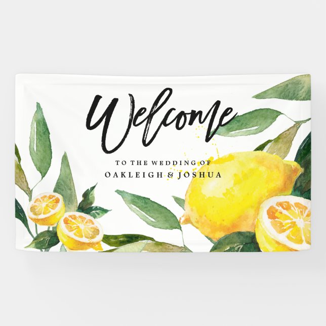 Bohemian Watercolor Lemon Wedding Banner (Horizontal)