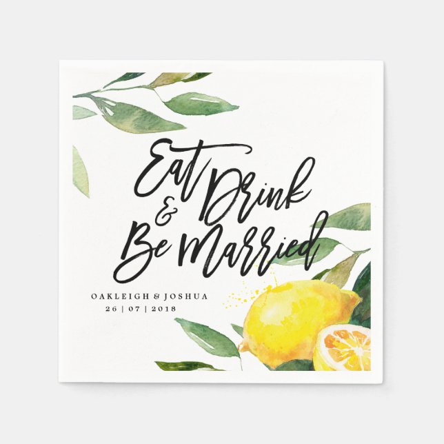 Bohemian Watercolor Lemon Wedding Napkin (Front)