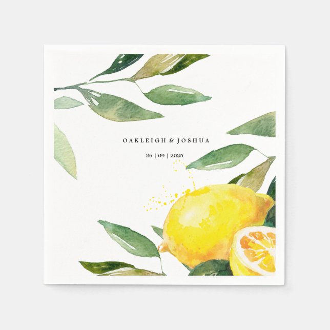 Bohemian Watercolor Lemon Wedding Napkin (Front)