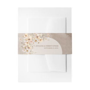 Bohemian watercolor neutral lush wildflowers arch invitation belly band