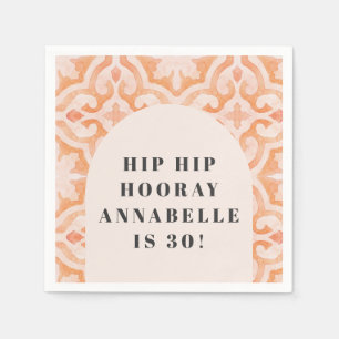 Bohemian watercolor pastel moroccan peach birthday napkin