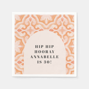 Bohemian watercolor pastel moroccan peach birthday napkin