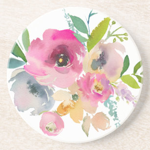 Bohemian Watercolor Pastel Roses Coaster