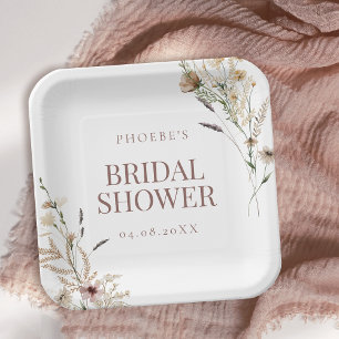 Bohemian Watercolor Wildflower Bridal Shower Paper Plate