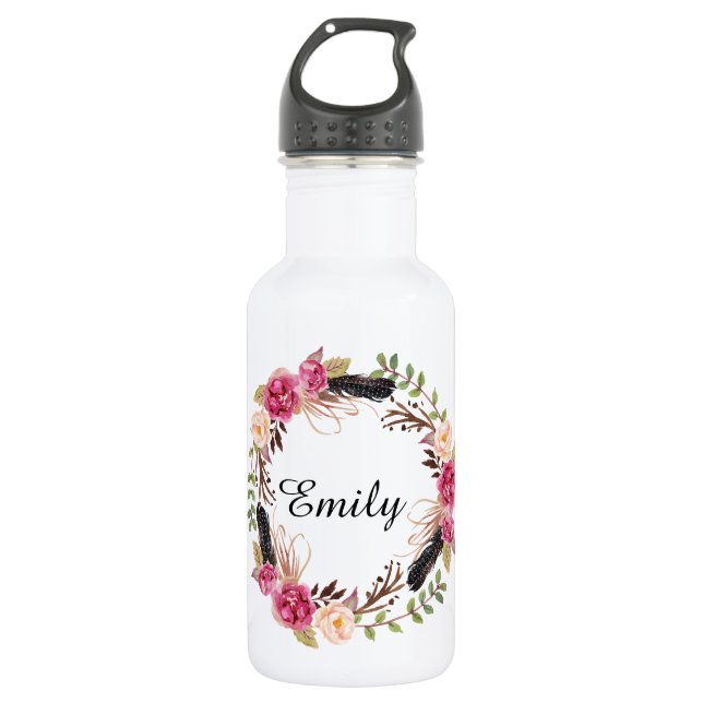 Bohemian wedding  bridesmaid gift 532 ml water bottle (Front)