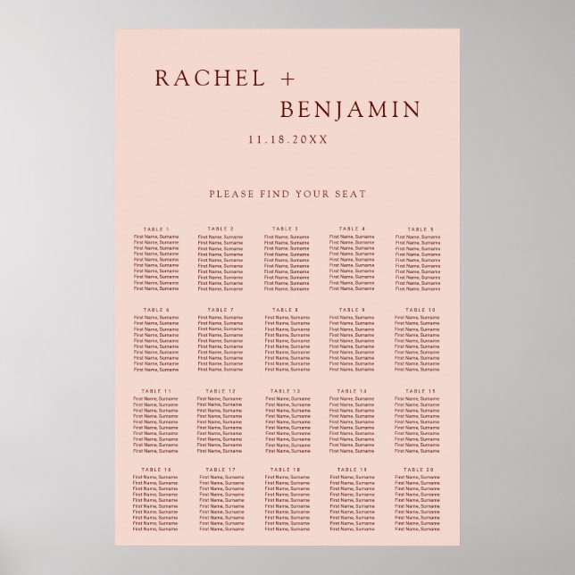 Bohemian Wedding Find your Seat Elegant Terracotta Poster (Front)