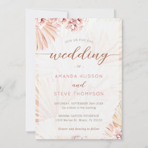 Bohemian Wedding Pampas Grass Boho Themed Floral  Invitation