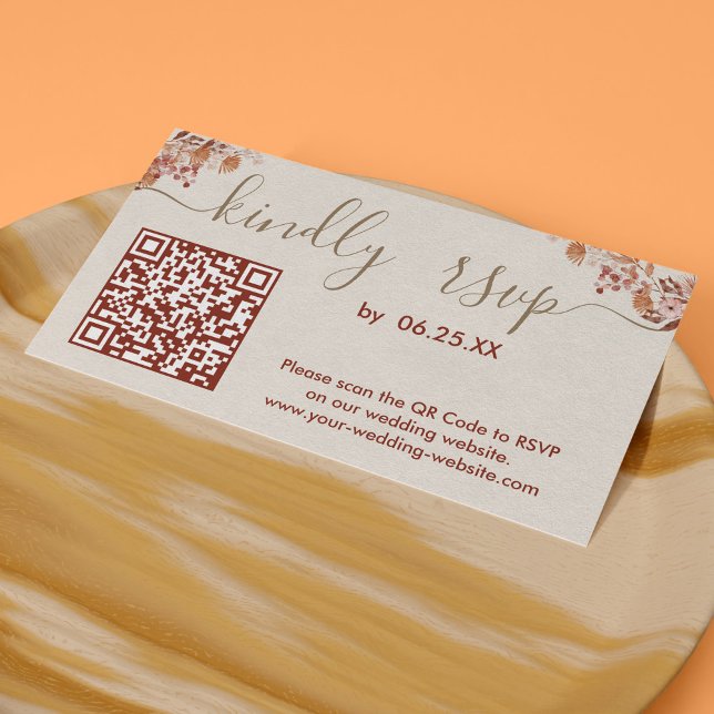 Bohemian Wedding RSVP Online Website With QR Code Enclosure Card (Creator Uploaded)