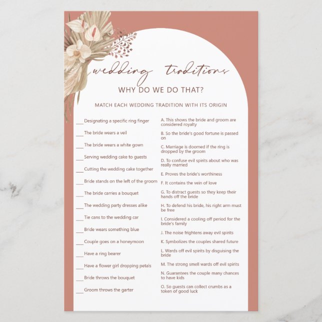 Bohemian wedding traditions bridal shower game  (Front)