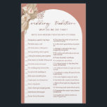 Bohemian wedding traditions bridal shower game fly flyer<br><div class="desc">Designed to coordinate with our Boho Terracotta Pampas Grass Collection, this bohemian style wedding traditions bridal shower game features the trendy & popular arch in terracotta hues. For more advanced customisation of this design, e.g. changing layout, font or text size please click the "CUSTOMIZE" button above. Please contact me for...</div>