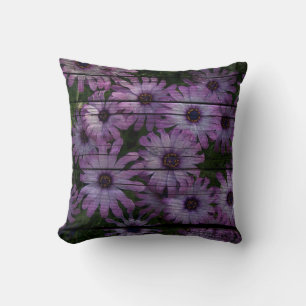 Bohemian Western Country Barn Board purple daisy Cushion