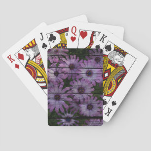 Bohemian Western Country Barn Board purple daisy Playing Cards