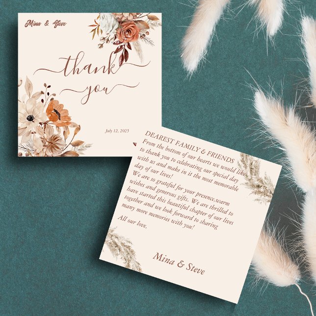 Bohemian whimsical fall rustic flowers thank you card (Creator Uploaded)