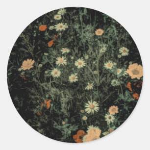 bohemian whimsical orange wildflower black floral classic round sticker