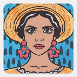 Bohemian Whimsical Woman Square Sticker