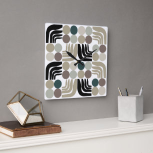 Bohemian White Black Grey Square Wall Clock