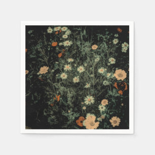 bohemian white daisy wildflower black floral napkin