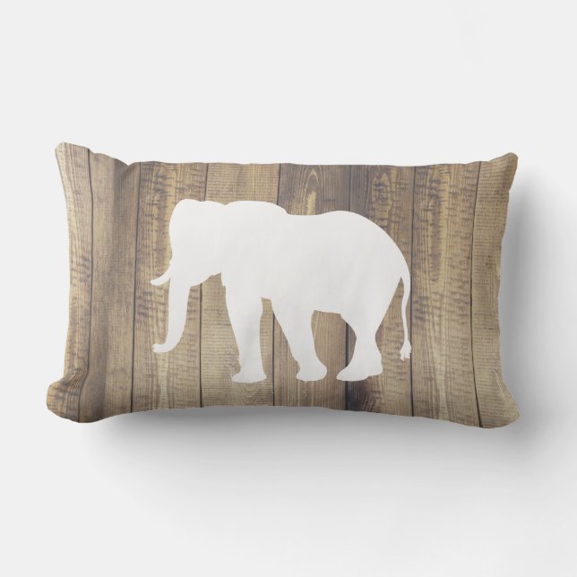 Bohemian White Elephant & Wood Planks Print Lumbar Cushion (Front)