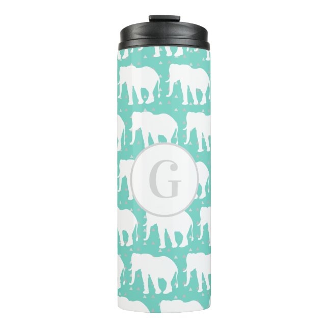 Bohemian White Elephants & Grey Triangles Thermal Tumbler (Front)