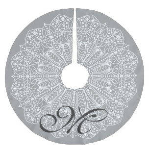 Bohemian White Floral Mandala & Initial Letter Brushed Polyester Tree Skirt
