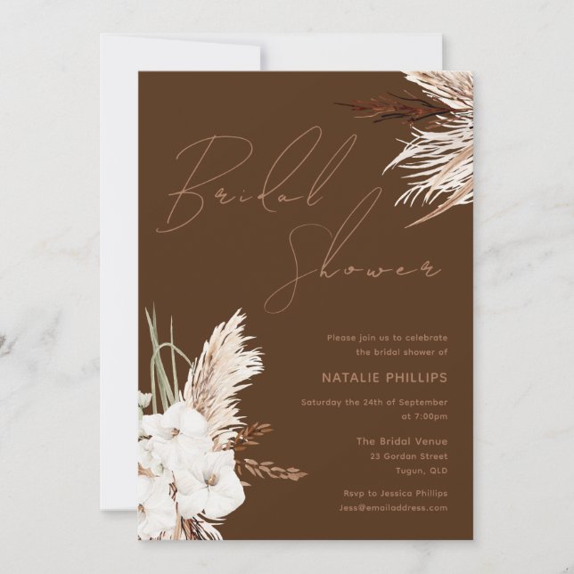 Bohemian White Floral Modern Bridal Shower Invitation (Front)