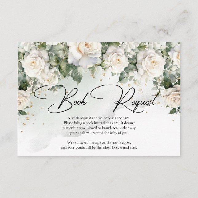 Bohemian white roses eucalyptus green and gold enclosure card (Front)