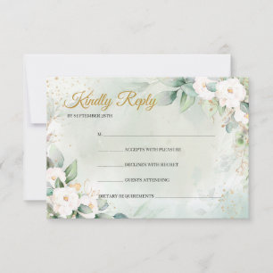Bohemian white roses greenery eucalyptus gold  RSVP card