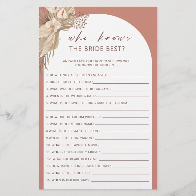 Bohemian who knows the bride best bridal shower flyer (Front)