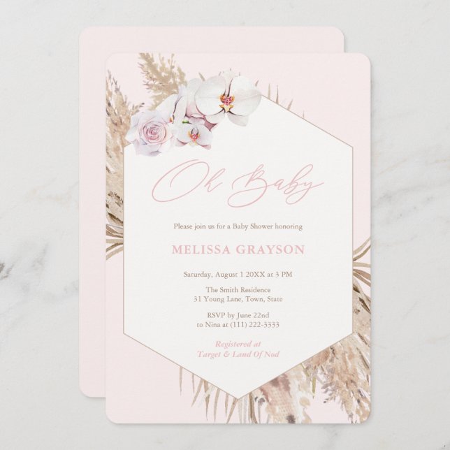 Bohemian Wild Child Pampas Grass Girl Baby Shower Invitation (Front/Back)