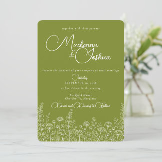 Bohemian Wild Flower Line Floral Monogram  Invitation