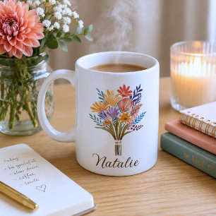 Bohemian Wildflower Bouquet Monogram  Coffee Mug