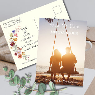 Bohemian Wildflower Floral Photo Save The Date Postcard
