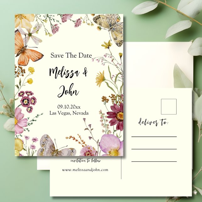 Bohemian Wildflower Floral Save The Date Postcard (Creator Uploaded)