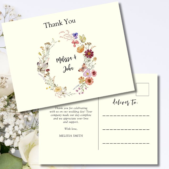 Bohemian Wildflower Floral Wedding Thank you  Postcard (Creator Uploaded)