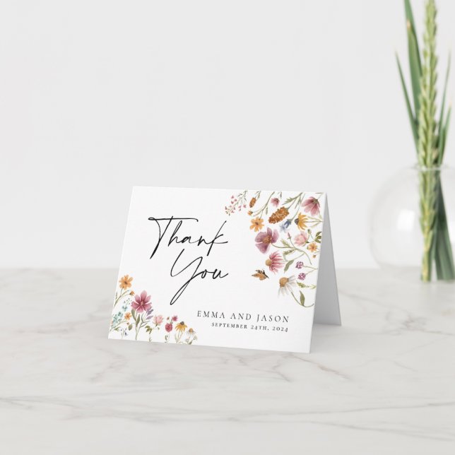 Bohemian Wildflower Wedding Thank You Card  (Front)