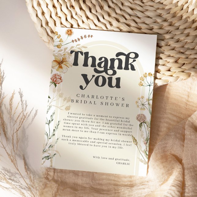 Bohemian Wildflowers Arch Bridal Shower Thank You Card (Creator Uploaded)