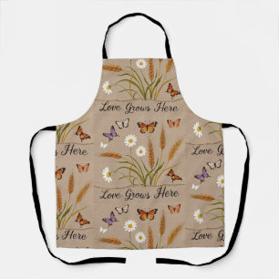 Bohemian Wildflowers, butterflies, wheat stalks Apron