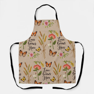 Bohemian Wildflowers, butterflies, wheat stalks Apron