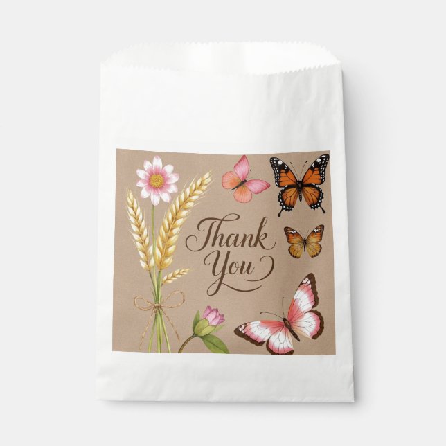 Bohemian Wildflowers, butterflies, wheat stalks Favour Bags (Front)