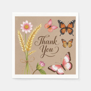 Bohemian Wildflowers, butterflies, wheat stalks Napkin